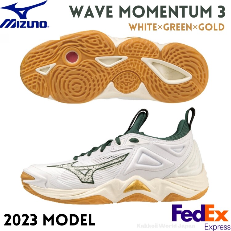 大卯 MIZUNO WAVE MOMENTUM 3 V1GA2312 44 White Green Gold Width