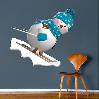 Skiing Snowman Wall Decal Winter Clings Christmas Window Party Decorations, h50