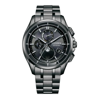 Pre-owned Citizen Attesa By1006-62e Black Moon Phase Eco-drive Men's Watch In Box