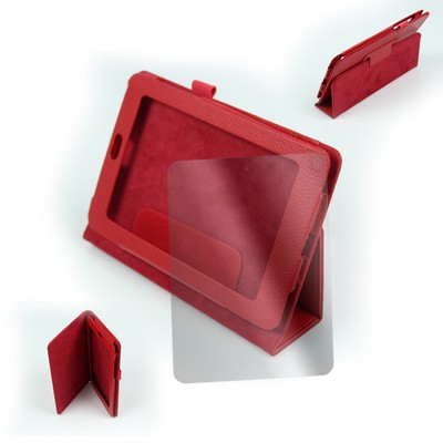 CASE COVER+SCREEN PROTECTOR STAND FLIP PU LEATHER RED GOOGLE ASUS NEXUS 7 TABLET