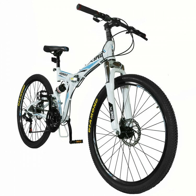 Folding Men's Trail Commuter Bicycle 26" Dual Steel Suspension 21 Speed White