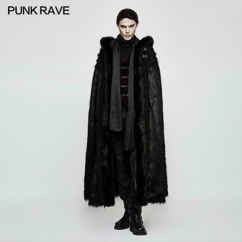 Pre-owned Punk Rave Gothic Long Fur Hooded Sleeveless Thick Cosplay Party Cloak Coat Cape In Black