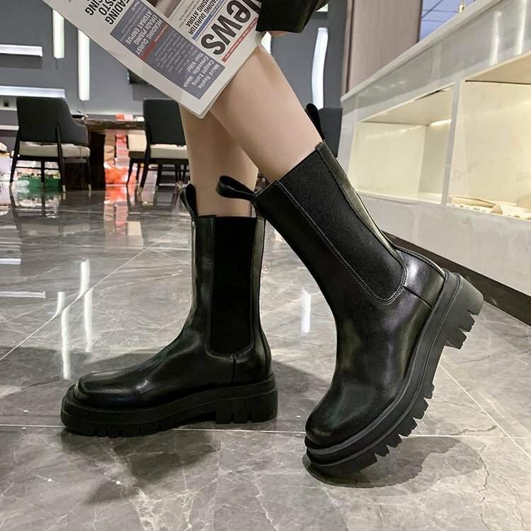 Goth Ladies Womens Ankle Chelsea Boots Chunky Platform Sole Mid Calf Shoes UK | eBay