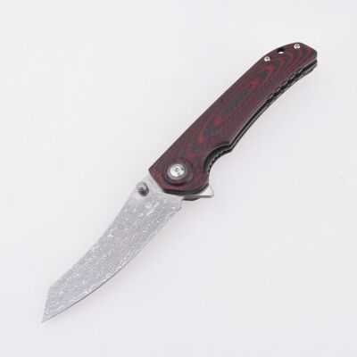 Shieldon Tortank Linerlock Red/Black G10/CF Folding Damascus Pocket Knife 