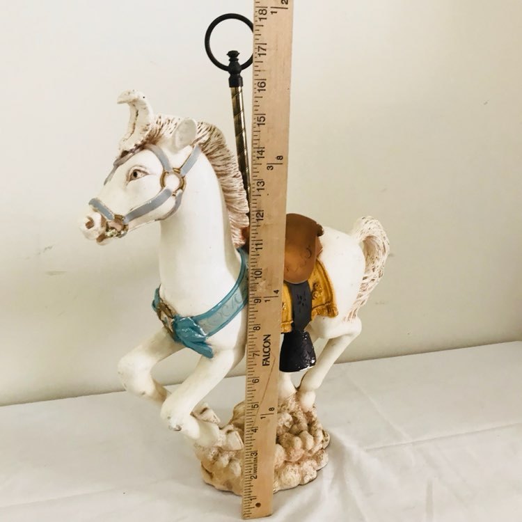 Carousel Circus Horse Figurine Metal Pole on Stand Sculpture White Vintage 18