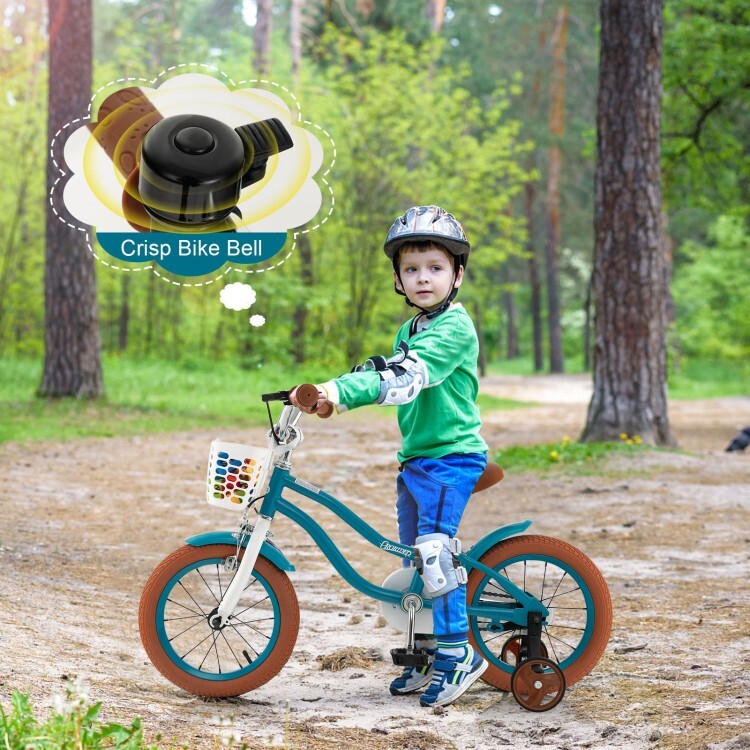 14" Kids Bicycle Adjustable Bike Riding W/ Removable Training Wheels Basket Blue