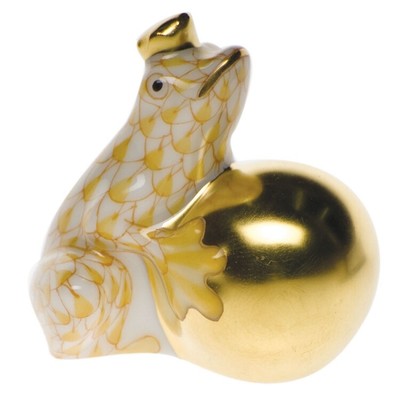 HEREND FROG WITH CROWN BUTTERSCOTH FISHNET #VHJ-15369 BRAND NIB CUTE SAVE$$ F/SH