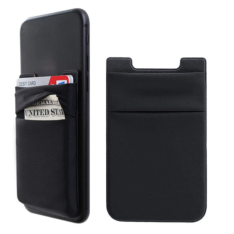 Two Pockets Cell Phone Credit Card Holder Wallet Sticker for Key Adhesive Black