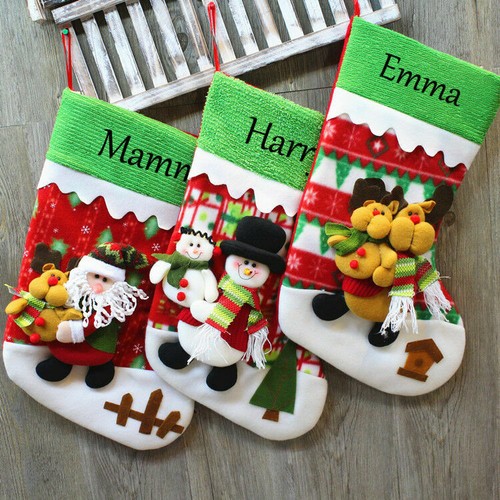 Personalised Christmas Red Stocking Deer Socks Luxury Sack Xmas Any Name