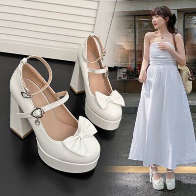 Women Platform Round Toe Pumps Shoes Thick High Heels Candy
