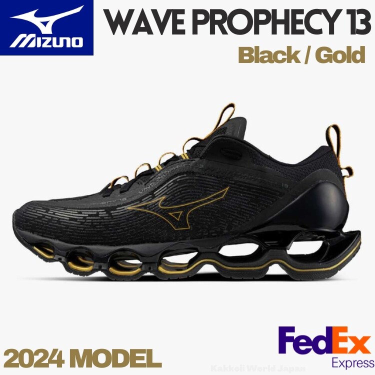 Pre-owned Mizuno Running Shoes Wave Prophecy 13 Black/glod J1gc2451 32 Unisex 2024