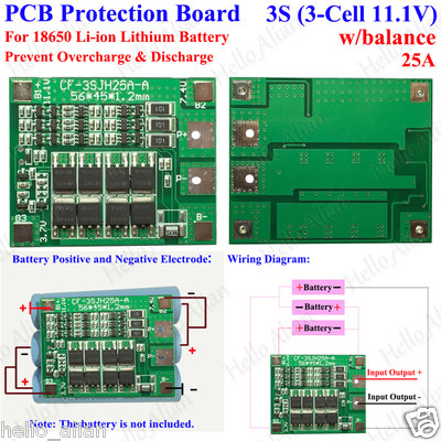 3S 11.1V 25A w/Balance BMS Protection PCB Board for 18650 Li-ion Lithium Battery