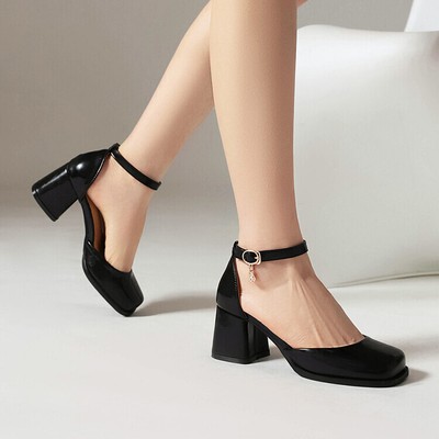 Women Dress Buckle Shoes Pump Ankle Strap Block Mid Heel Mary Jane Party Sandals eBay