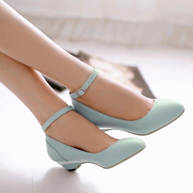 Cute Women�s Pumps Ankle StrapCourt Wedge Heel Dating Low