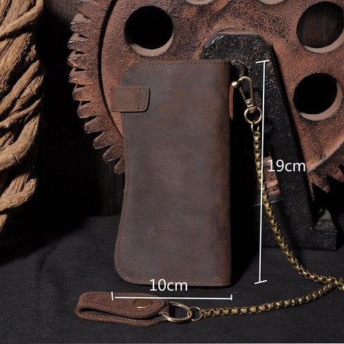 Men's Leather Credit ID Cards Holder Long Chain Wallet Biker Trucker Heavy Thick