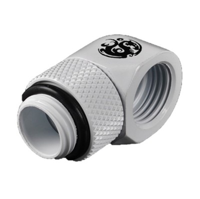 Bitspower G1/4'' Male to Female Extender Fitting, 90 Degree Rotary, Deluxe White