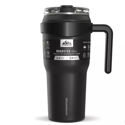 Hydrapeak Roadster Tumbler 40oz Stainless Steel Insulated 2-in-1 Straw Lid Black