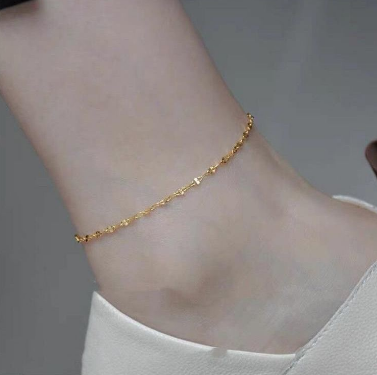 Women Stainless Steel 18K Gold Plated Anklets Smooth Chain Ankle  8-10" PE10