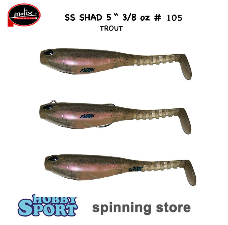 MOLIX SS SHAD 5" 3/8 0z COL 105 TROUT  + CORPI RICAMBIO SPINNING BASS SPIGOLA