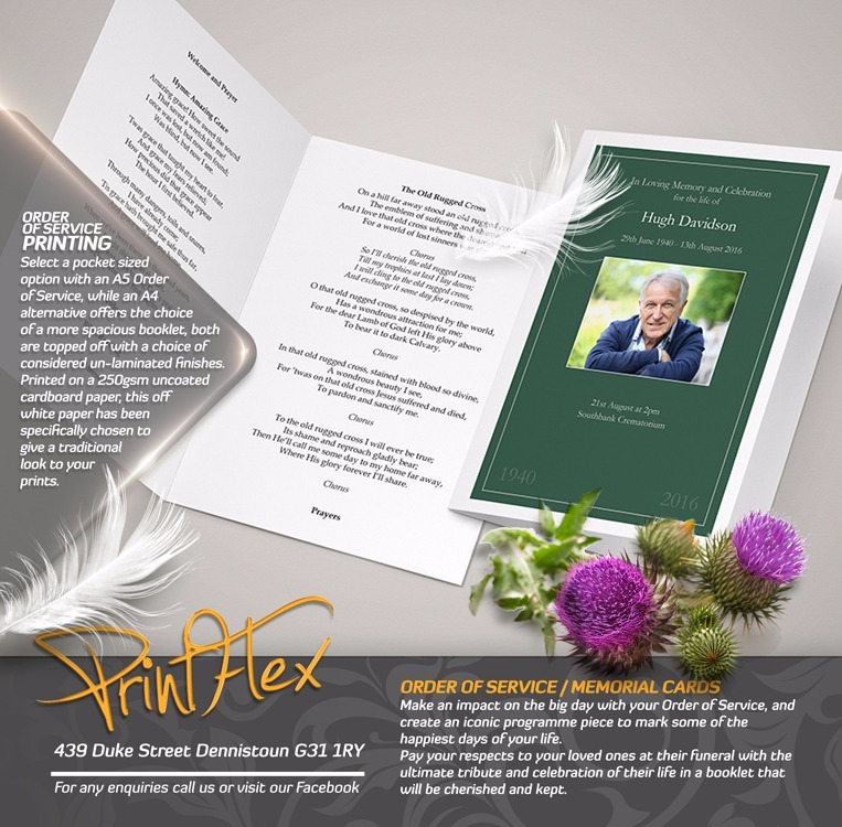 Same Day Order of Service, Memorial & Funeral Cards. Competitive prices