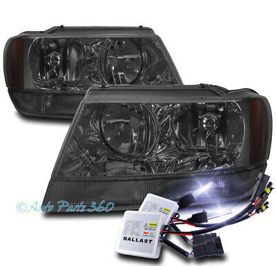FOR 99-04 JEEP GRAND CHEROKEE REPLACEMENT HEADLIGHTS LAMP SMOKE W/10K XENON HID
