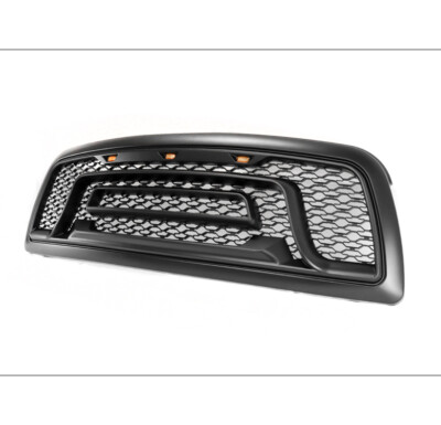 For 2009-2012 Dodge Ram 1500 Pickup Hood Upper Grille Grill Shell w/Lights Black