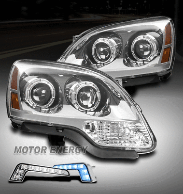 FOR 07-12 GMC ACADIA CHROME REPLACEMENT PROJECTOR HEADLIGHTS LAMP W/BLUE LED DRL