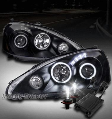 FOR 05-06 ACURA RSX CCFL HALO LED BLACK PROJECTOR HEADLIGHT LAMP +50W 6K HID KIT