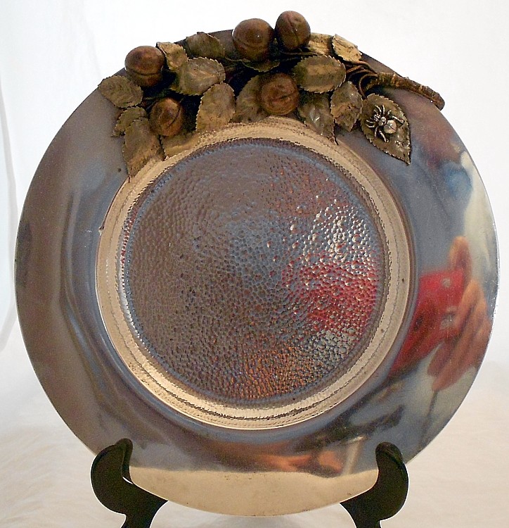 A hand-hammered sterling and mixed metals dish, Gorham, 1883