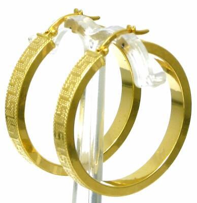 Elegant Ladies Hoop Earrings 585 Gold Mäander Patterned Ca 33 MM Diameter