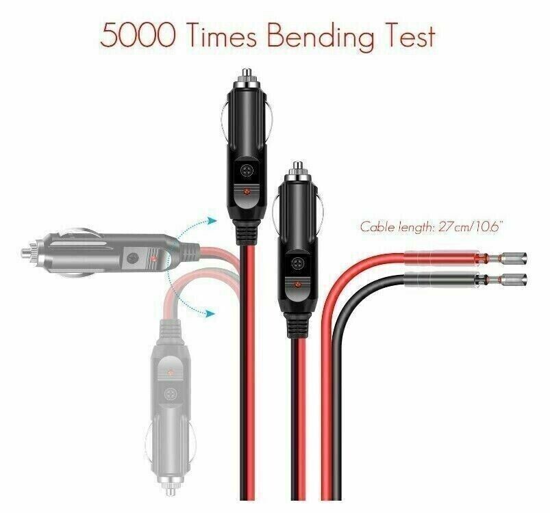 2 Pack 12V Fused LED Light Cigarette Lighter Male Plug Replacement with Leads