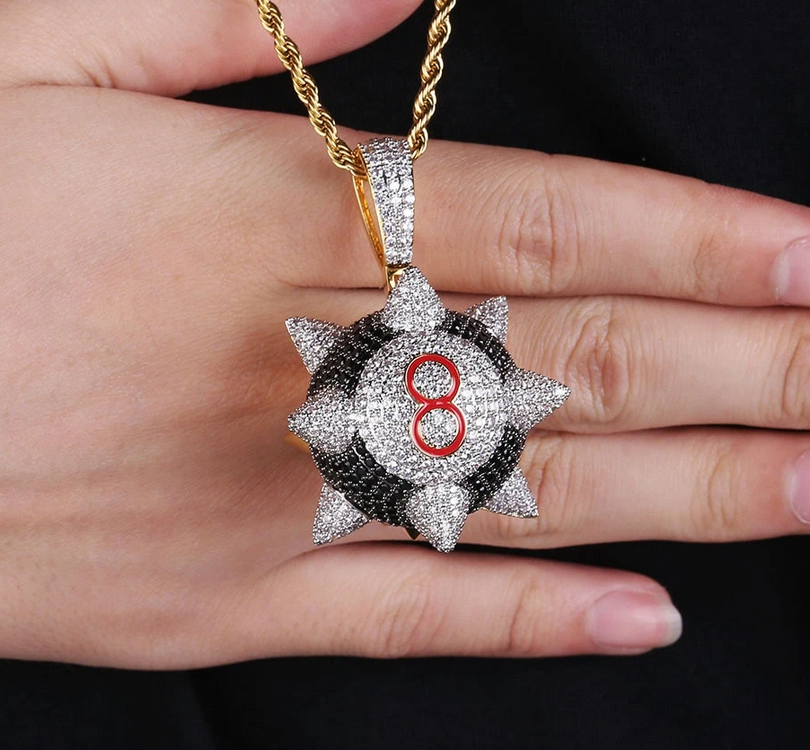 Trippieredd Inspired Spike 8 Ball Multi Color Gmestones In 925 Silver Pendant eBay