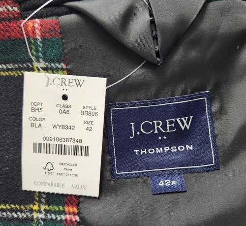 Pre-owned J.crew Factory Mens J Crew Factory Wool-blend Thompson Blazer In Stewart Tartan Plaid In Black