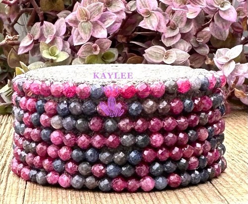 Wholesale 6Pcs Natural Ruby & Sapphire 4mm Faceted 7.5” Healing Stretch Bracelet