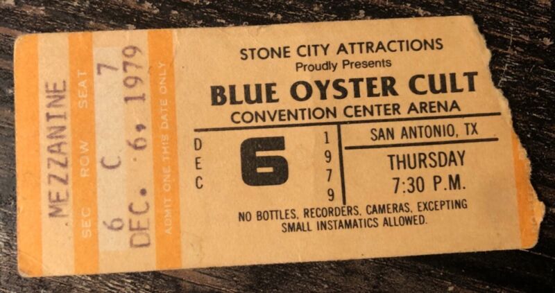 Blue Oyster Cult 1979 Ticket Stub San Antonio TX