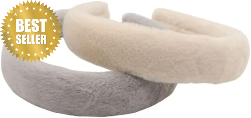 Plush Headband Vintage Wide Edge (Grey + White) OR5-2