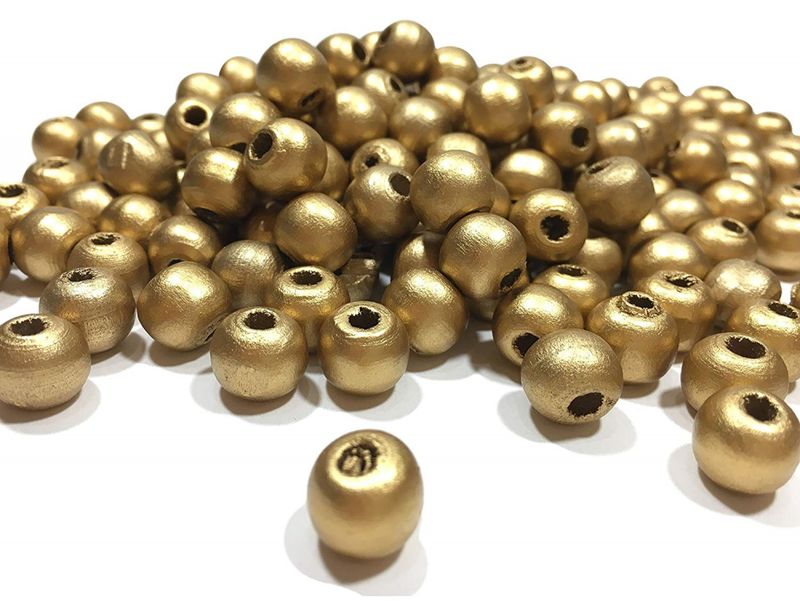 500 Metallic Gold Wood Beads Bulk 10mm Round Bead with 3.5mm Large Hole
