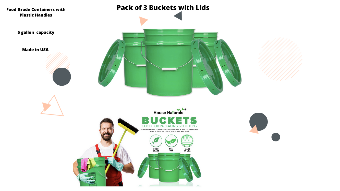 House Naturals 5 Gallon Plastic Bucket Food Grade BPA Free, 90mil Green Pail