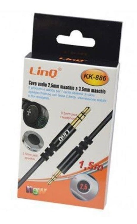 Cavo Audio Aux Spinotto Jack Da 3,5mm a Jack 2,5mm Lunghezza 1,5mt Linq Kk-886