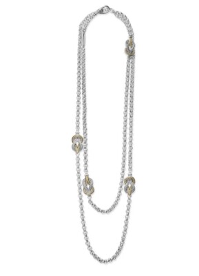 Lagos Newport Four Station Two-Tone Knot Necklace Rolo Link 34  , Retails $1350