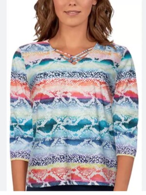 Alfred Dunner Women's Size PM Bryce Canyon Colorful Python Print Top Blouse 