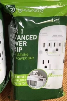 Greenlite 5 Outlet Tier 1 Advanced Power Strip Wall Mt Surge Protector. LOT OF 2
