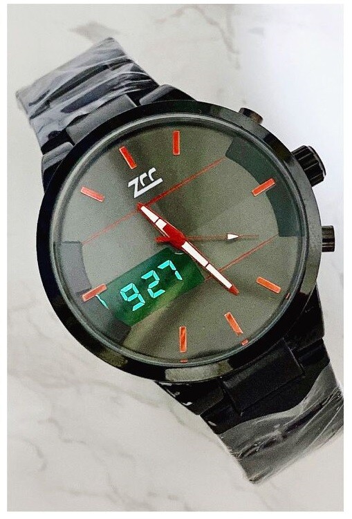 Orologio Polso ZCC 7258 Uomo Quarzo Acciaio Dual Time Nero lac