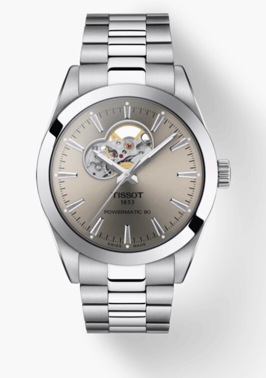 Pre-owned Tissot Gentle Men Powermatic 80 Open Heart Watch T1274071108100