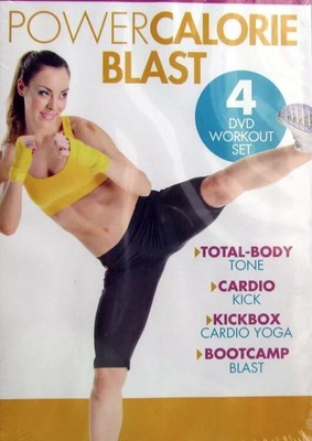 Gaiam Power Calorie Blast 4 DVD Workout Cardio Kickbox Bootcamp Yoga Tone Sculpt