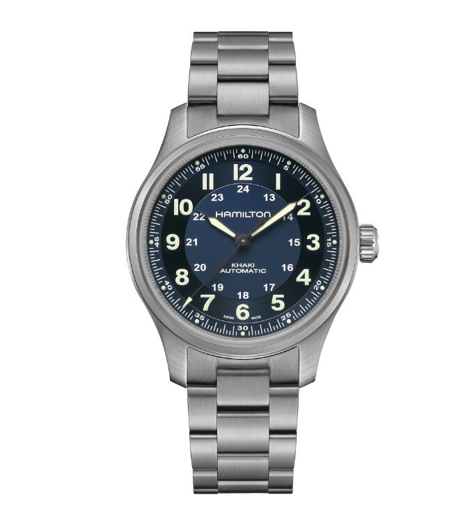 Pre-owned Hamilton Khaki Field Titanium Auto Blue Dial Round Men's Watch H70545140
