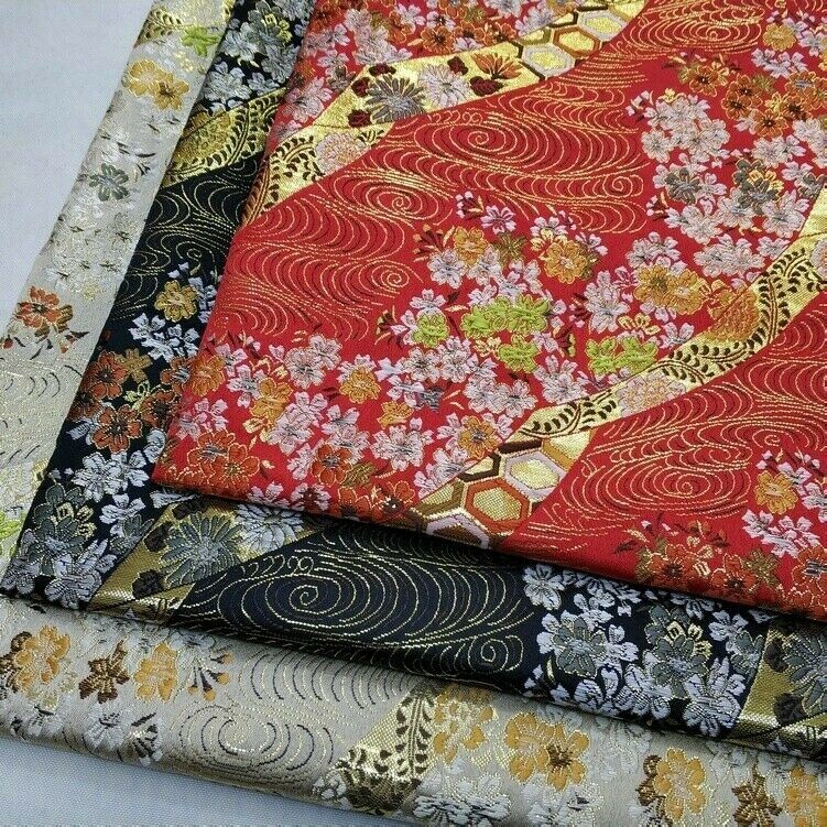 Giapponesi Broccato Tessuto Raso Finta Seta Floreale Abito Kimono Rétro Panno