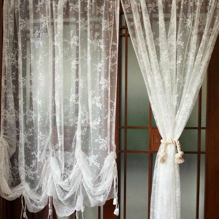 Lace Embroidered Balloon Curtain Pull Up Sheer Tulle Drapes Baroque Decors Home