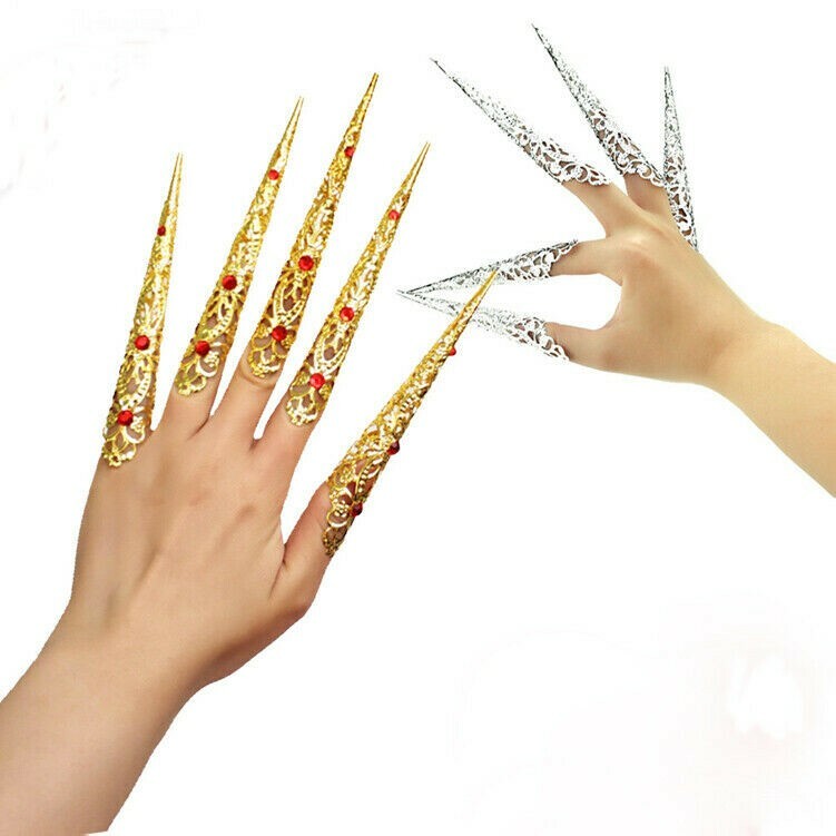 5PCS Metal Long Nail Rings Fingernails Cosplay Dance Props Chinese Style Vintage