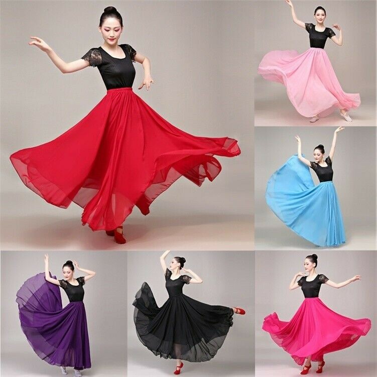 2 Layers Chiffon Spanish Flamenco Modern Dance Swing Skirts Dancewear Sexy Women